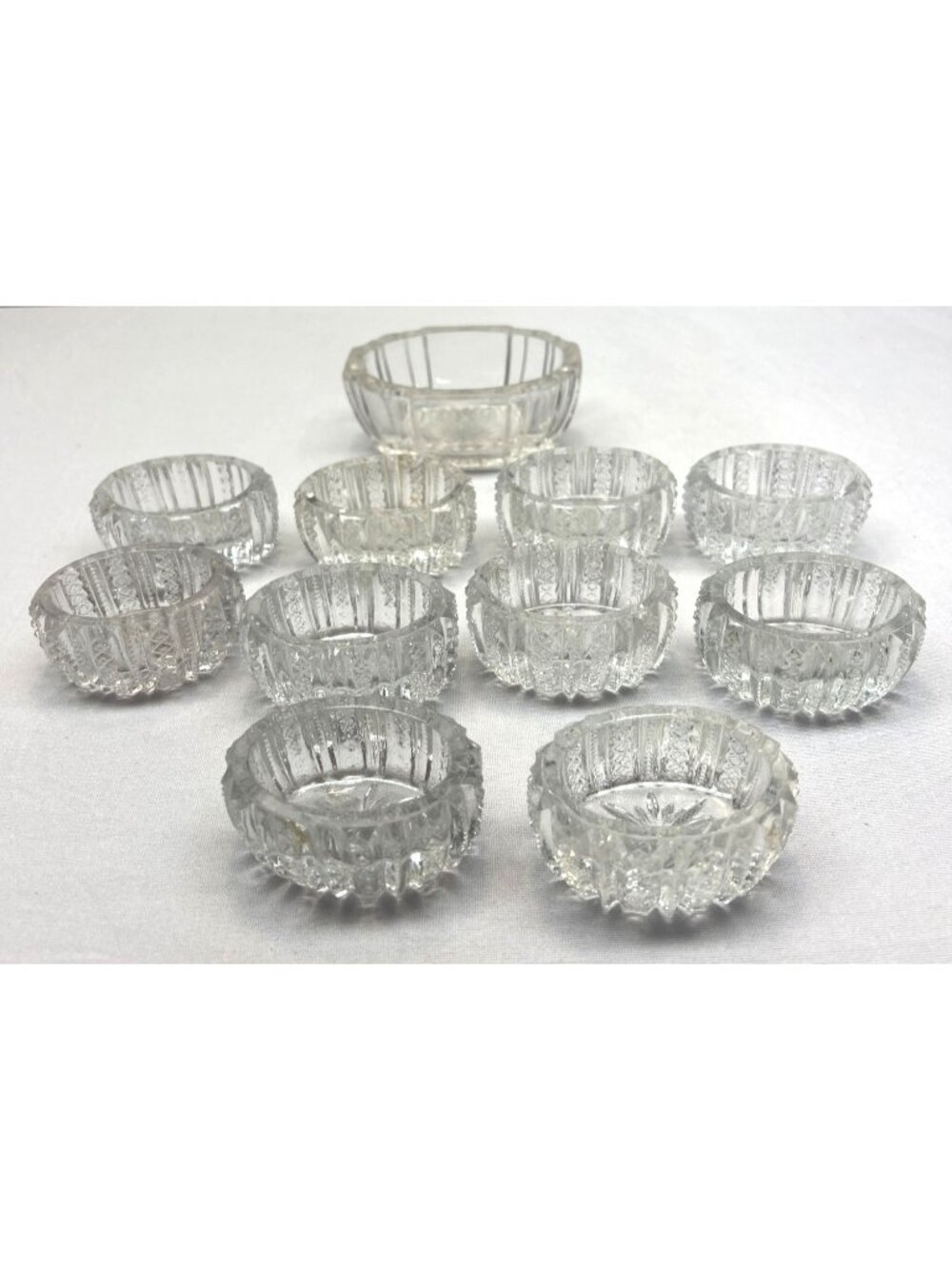 Vintage Salt Cellars Lot 10 + Master Open Salts Cut Clear Glass Oval